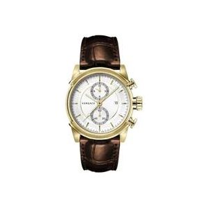 Versace Urban Chrono Bruin Lederen Goud Staal Horloge , Brown , Heren , Maat: ONE Size