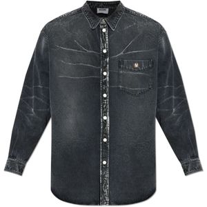Moschino, Heren, Overhemden, Grijs, Maat: S Denim,