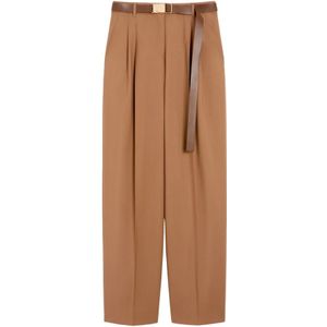 Max Mara Studio, Dames, Broeken, Bruin, Maat: L Wol,