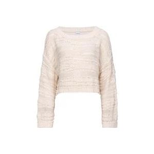 Pinko Kort Katoenmix Truitje met Golvende Strepen , Beige , Dames , Maat: M