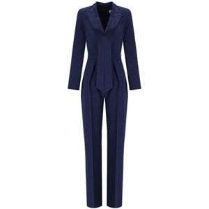 Elisabetta Franchi, Dames, Jumpsuits & Playsuits, Blauw, Maat: S Satijn,