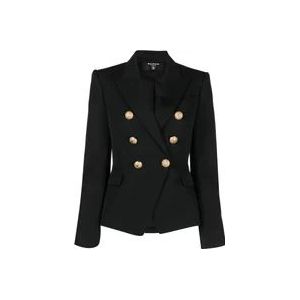 Balmain Zwarte dubbelrijige wollen blazer , Black , Dames , Maat: M