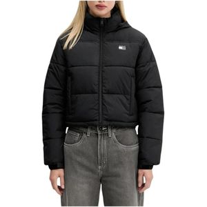 Tommy Jeans, Dames, Jassen, Zwart, Maat: M Leer,