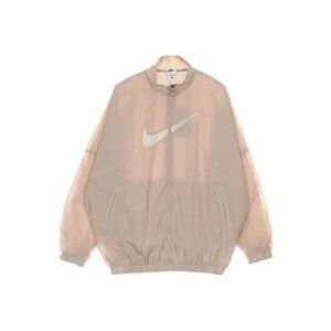 Nike Roze/Witte Geweven Jas - Streetwear Stijl , Pink , Dames , Maat: S