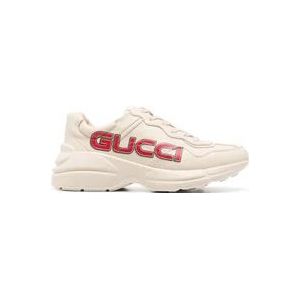 Gucci Beige Logo Print Sneakers Almond Toe , Beige , Heren , Maat: 42 1/2 EU