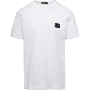 Dolce & Gabbana - Wit Geribbelde Crewneck T-shirt - Heren - Katoen