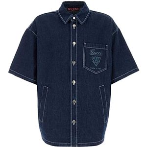 Gucci, Heren, Overhemden, Blauw, Maat: M