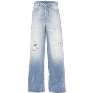 Dsquared2 Blauwe Denim Wide Leg Jeans , Blue , Dames , Maat: 3XS