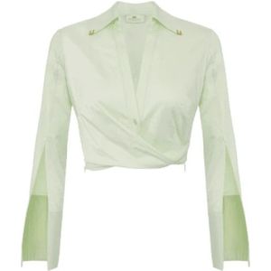 Elisabetta Franchi, Dames, Blouses & Shirts, Groen, Maat: L Satijn,