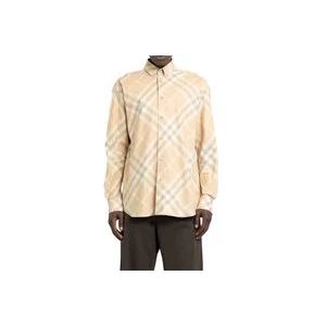 Burberry Heren Flax Check Katoenen Overhemd , Beige , Heren , Maat: 2XL