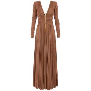 Elisabetta Franchi, Dames, Jurken, Bruin, Maat: S Jersey,