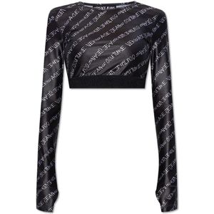 Versace Jeans Couture, Dames, Tops, Zwart, Maat: 3XS Katoen,
