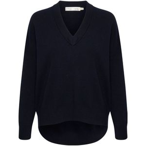 InWear - Gebreide Trui - Blauw - Katoen - Relaxte V-hals