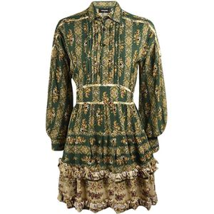 Dsquared2 Bloemen Groene en Crème Robe , Green , Dames , Maat: 2XS