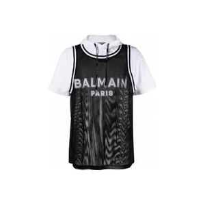 Balmain Heren Paris Logo Hoodie T-shirt , Black , Heren , Maat: XS