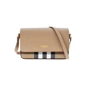 Burberry House Check Compact Leren Tas , Beige , Dames , Maat: ONE Size