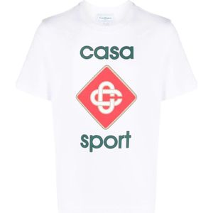 Casablanca Klassieke Crewneck T-shirts en Polos in Wit , White , Heren , Maat: XS