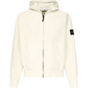 Stone Island, Heren, Sweatshirts & Hoodies, Wit, Maat: XL Katoen,