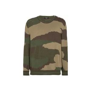 Balmain Wollen camouflage trui , Green , Heren , Maat: XL