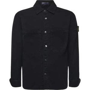 Stone Island, Heren, Overhemden, Zwart, Maat: M Katoen,