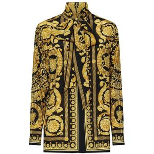 Versace Zwarte Barocco Print Zijden Overhemd , Yellow , Dames , Maat: M