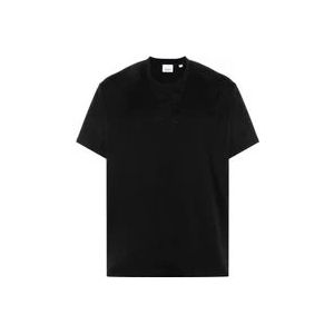 Burberry Zwart Logo-Geborduurd Katoenen T-Shirt , Black , Heren , Maat: M