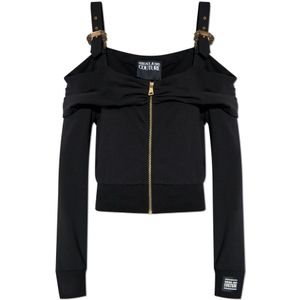 Versace Jeans Couture, Dames, Sweatshirts & Hoodies, Zwart, Maat: XS Leer,