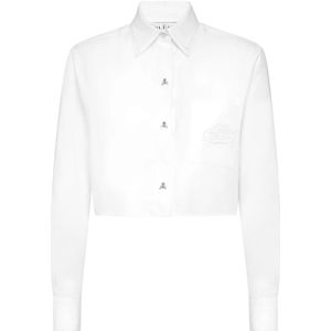 Philipp Plein, Dames, Blouses & Shirts, Wit, Maat: S Katoen,