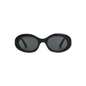 Celine Zwarte ovale zonnebril met grijze lenzen , Black , Dames , Maat: 52 MM