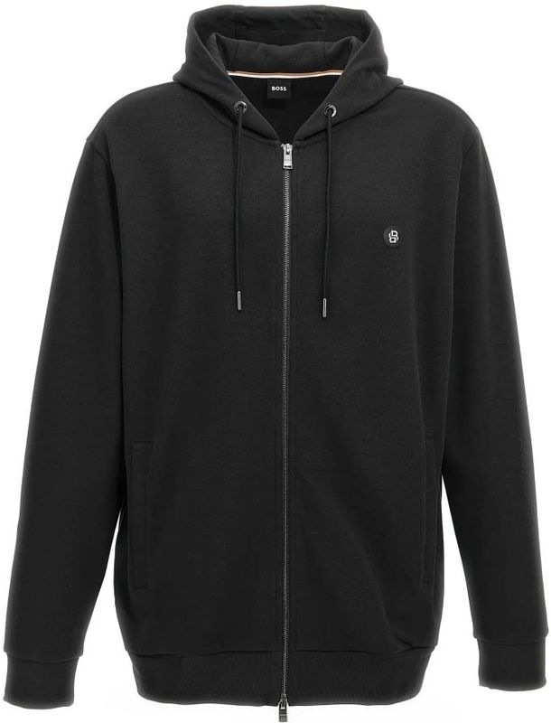 Boss - Zip-Through Hoodie - Grijs - Katoen - Met Capuchon