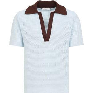 Jil Sander - Gebreide Polo Shirt - Poederblauw - Puur Katoen