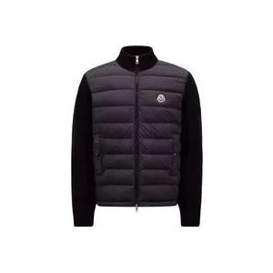 Moncler Cardigan met Gebreide Mouwen en Donsgevulde Voorkant , Black , Heren , Maat: 2XL