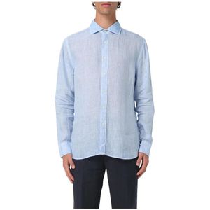 120% Lino, Heren, Overhemden, Blauw, Maat: 2XL Linnen,