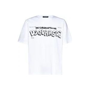 Dsquared2 Logo Print Crew Neck T-shirt , White , Heren , Maat: 3XL