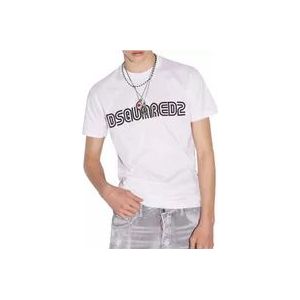 Dsquared2 Contrasterend Logo Print Crew Neck T-Shirt , White , Heren , Maat: 2XL