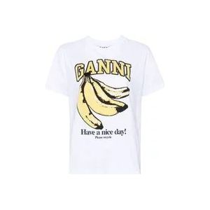 Ganni Wit Bedrukt Voorkant T-shirt , White , Dames , Maat: XS