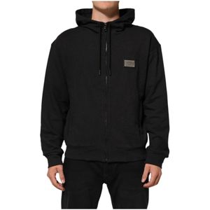 Dolce & Gabbana, Heren, Sweatshirts & Hoodies, Zwart, Maat: 2XS Katoen,