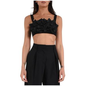 Elisabetta Franchi, Dames, Tops, Zwart, Maat: S Satijn,