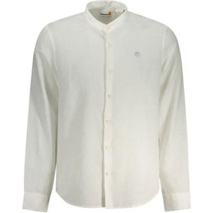 Linnen Overhemd - Wit - Slim Fit - Lange Mouwen - Mandarin Kraag