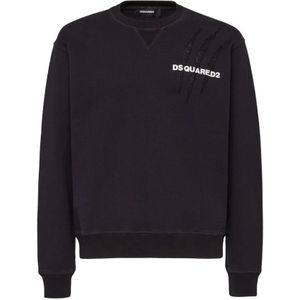 Dsquared2, Heren, Sweatshirts & Hoodies, Zwart, Maat: L Katoen,