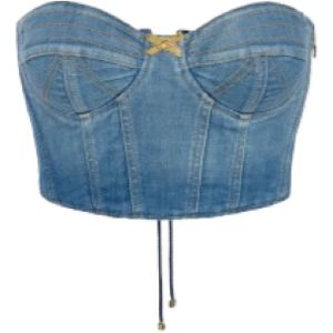 Elisabetta Franchi, Dames, Tops, Blauw, Maat: XS Denim,