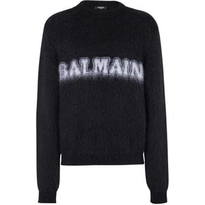 Balmain Retro trui van geborsteld mohair , Black , Heren , Maat: M