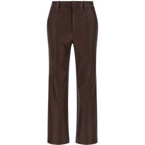 Brunello Cucinelli, Dames, Broeken, Bruin, Maat: 3XS Leer,