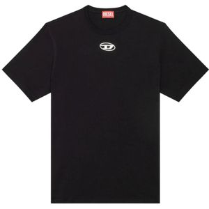 Diesel - Black T-Shirt - Zwart - Katoen - Logo-appliqué