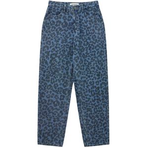 Sofie Schnoor - Blauwe Mom Jeans - Dames - Katoen - Met Luipaardprint