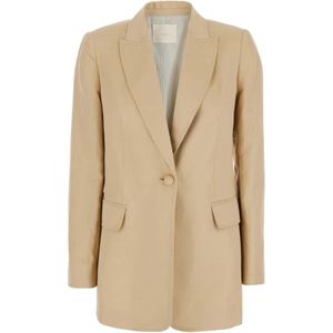 Twinset Beige Blazer Jas met Diagonale Weving , Beige , Dames , Maat: M