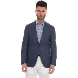 Canali, Heren, Jassen, Blauw, Maat: 3XL Linnen,