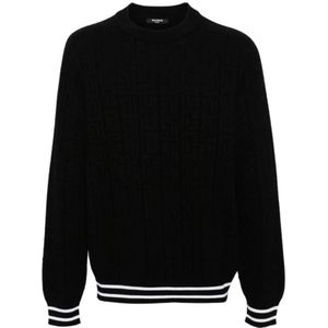 Balmain Gebreide Jacquard Crew Neck Trui , Black , Heren , Maat: L