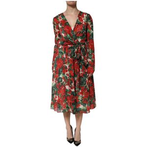Dolce & Gabbana - A-lijn Midi Jurk - Veelkleurig - Katoen - Bloemenprint