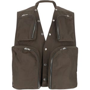 Rick Owens - Dust Cargo Vest - Bruin - Stretchkatoen - Mouwloos - V-hals - Open Rug